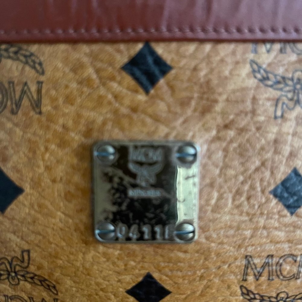 Authentic MCM Visetos Caramel and Tan Coated Canvas Zipper Clutch Purse Handbag - Picture 9 of 10